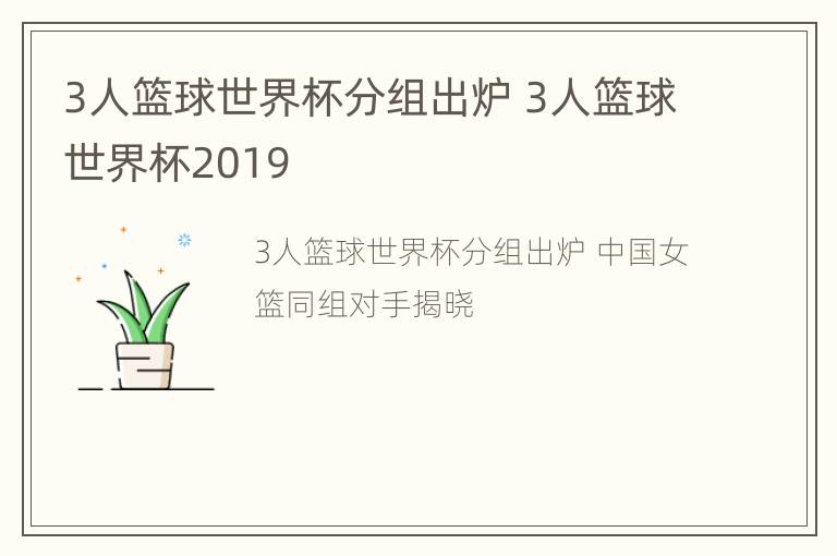 3人篮球世界杯分组出炉 3人篮球世界杯2019