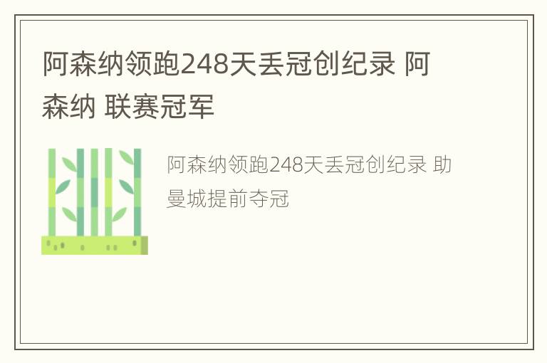 阿森纳领跑248天丢冠创纪录 阿森纳 联赛冠军