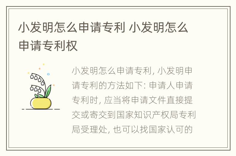 小发明怎么申请专利 小发明怎么申请专利权