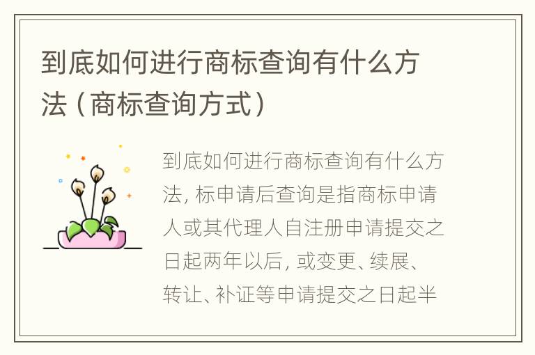 到底如何进行商标查询有什么方法（商标查询方式）