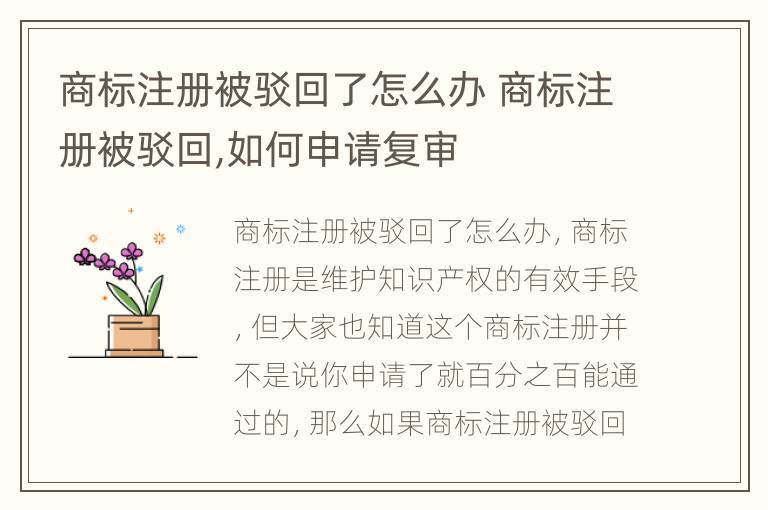 商标注册被驳回了怎么办 商标注册被驳回,如何申请复审