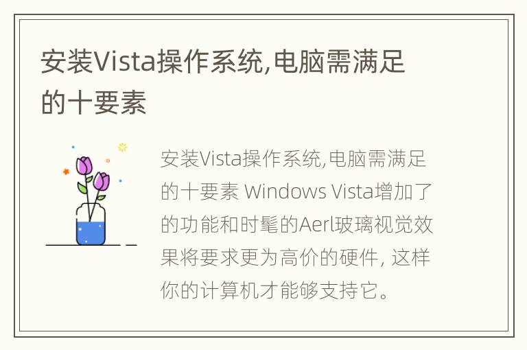 安装Vista操作系统,电脑需满足的十要素