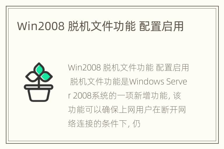 Win2008 脱机文件功能 配置启用