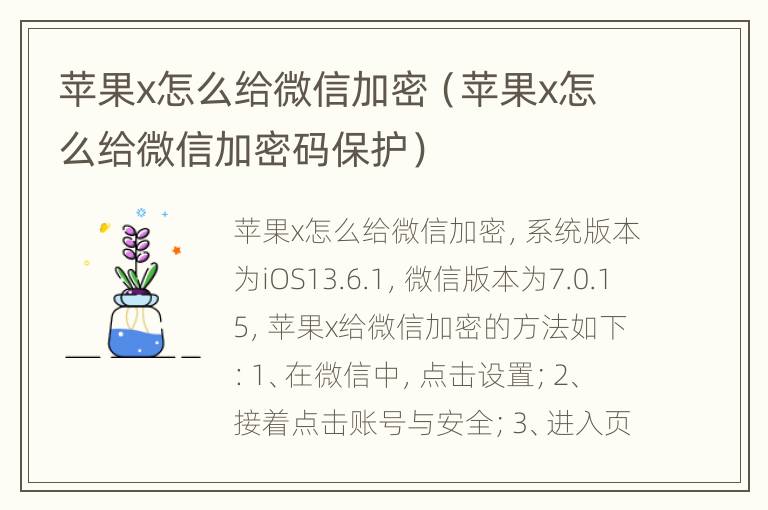 苹果x怎么给微信加密（苹果x怎么给微信加密码保护）