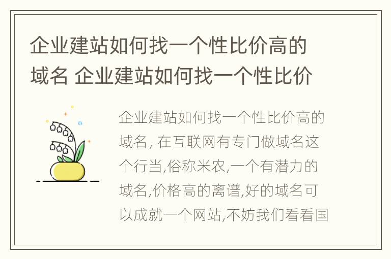 企业建站如何找一个性比价高的域名 企业建站如何找一个性比价高的域名和商品