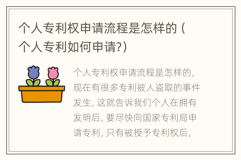 个人专利权申请流程是怎样的（个人专利如何申请?）