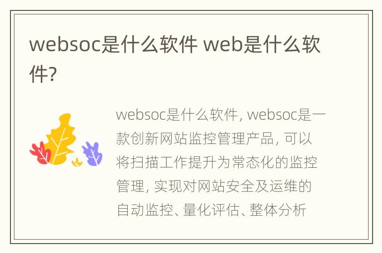 websoc是什么软件 web是什么软件?