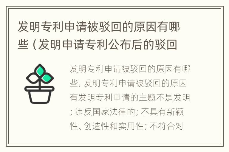 发明专利申请被驳回的原因有哪些（发明申请专利公布后的驳回）