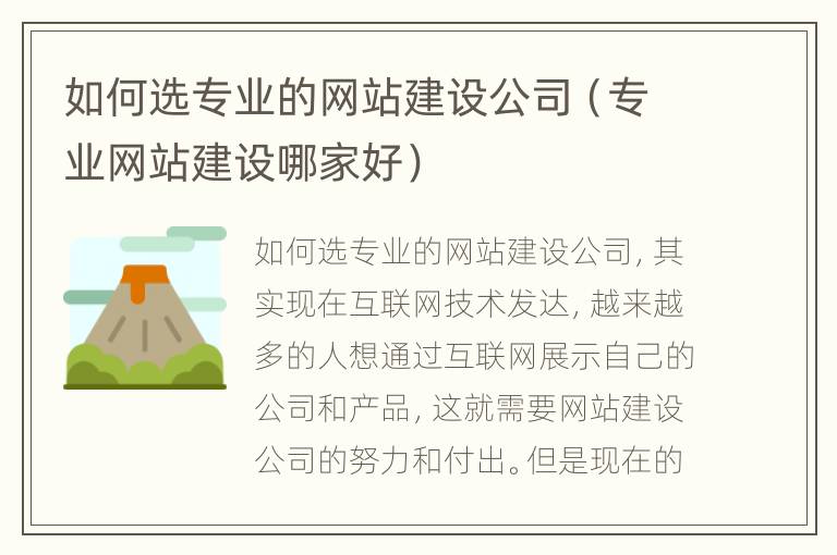 如何选专业的网站建设公司（专业网站建设哪家好）