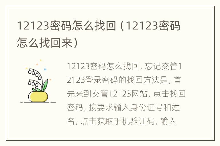 12123密码怎么找回（12123密码怎么找回来）