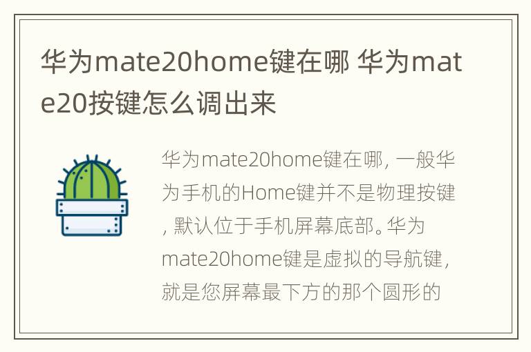 华为mate20home键在哪 华为mate20按键怎么调出来