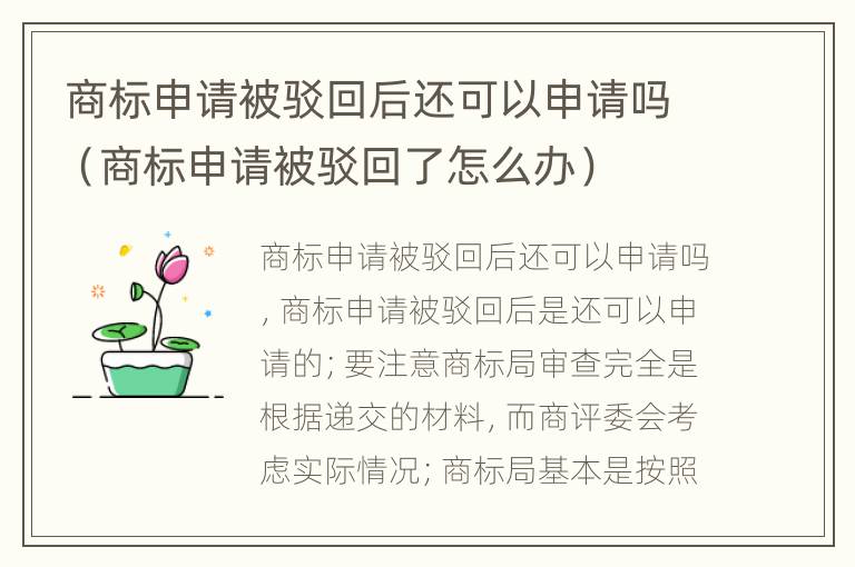 商标申请被驳回后还可以申请吗（商标申请被驳回了怎么办）