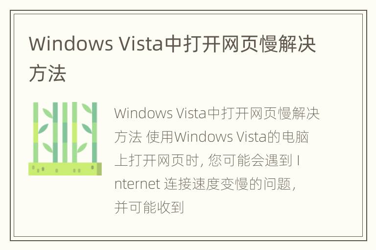 Windows Vista中打开网页慢解决方法