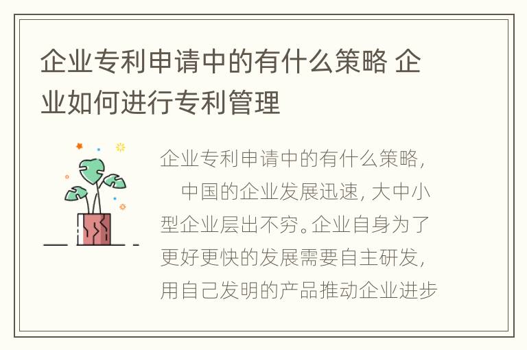 企业专利申请中的有什么策略 企业如何进行专利管理