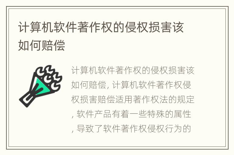 计算机软件著作权的侵权损害该如何赔偿