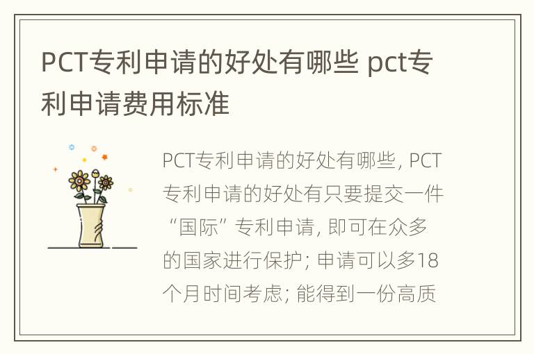 PCT专利申请的好处有哪些 pct专利申请费用标准