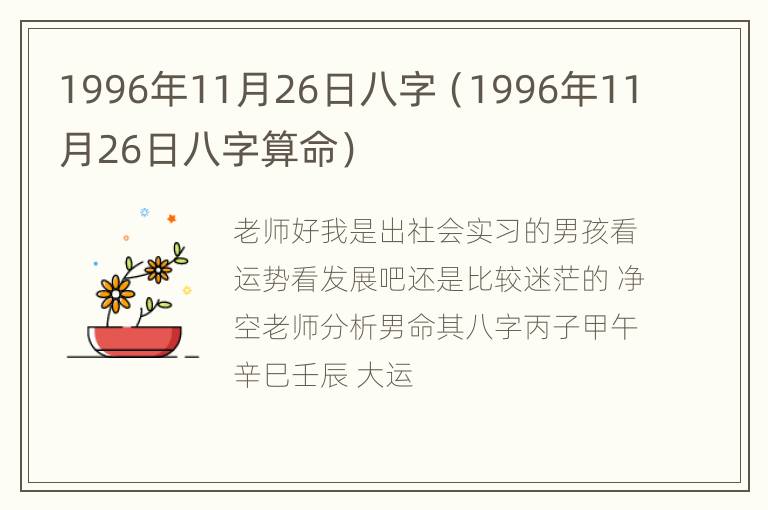 1996年11月26日八字（1996年11月26日八字算命）