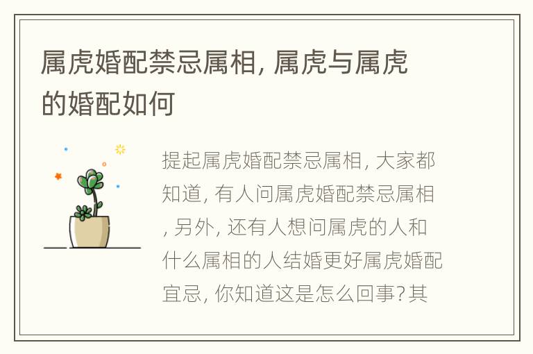 属虎婚配禁忌属相，属虎与属虎的婚配如何