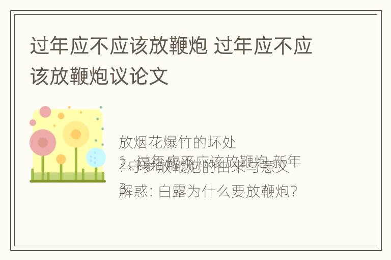 过年应不应该放鞭炮 过年应不应该放鞭炮议论文