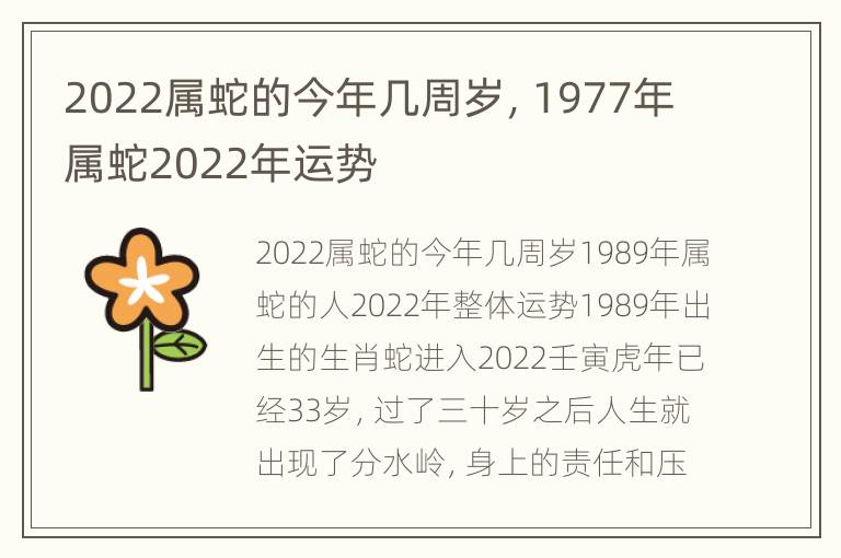 2022属蛇的今年几周岁，1977年属蛇2022年运势