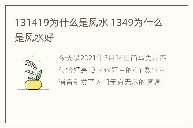 131419为什么是风水 1349为什么是风水好