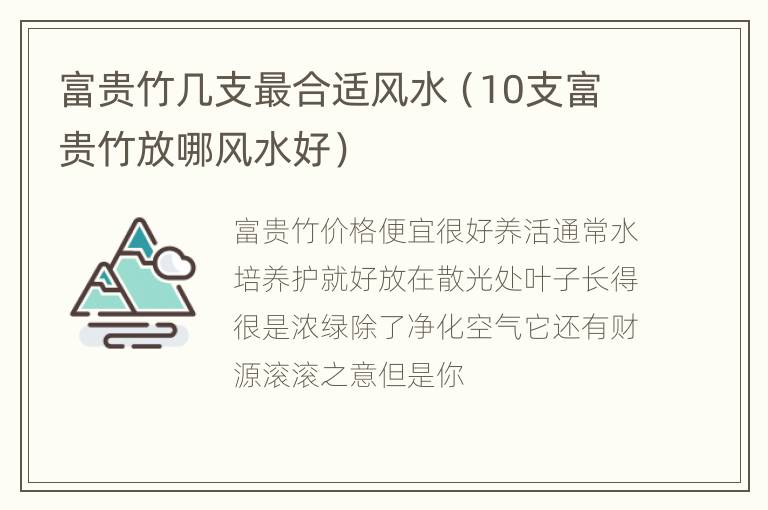 富贵竹几支最合适风水（10支富贵竹放哪风水好）