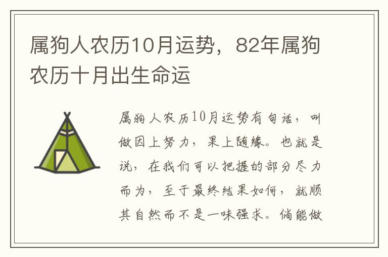 属狗人农历10月运势，82年属狗农历十月出生命运