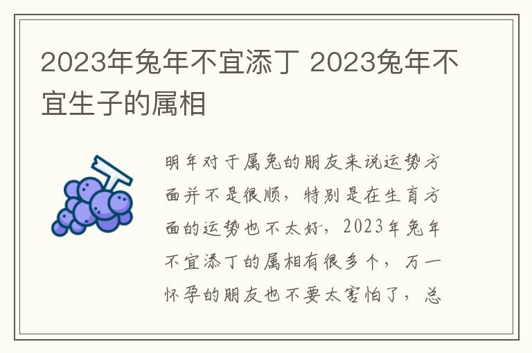 2023年兔年不宜添丁 2023兔年不宜生子的属相