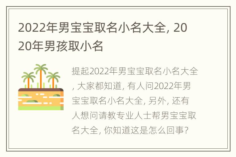 2022年男宝宝取名小名大全，2020年男孩取小名