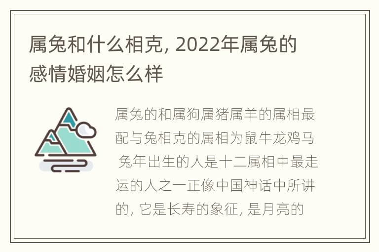 属兔和什么相克，2022年属兔的感情婚姻怎么样