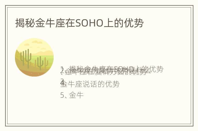 揭秘金牛座在SOHO上的优势