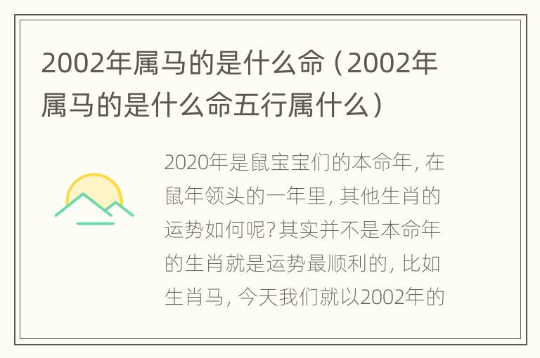 2002年属马的是什么命（2002年属马的是什么命五行属什么）