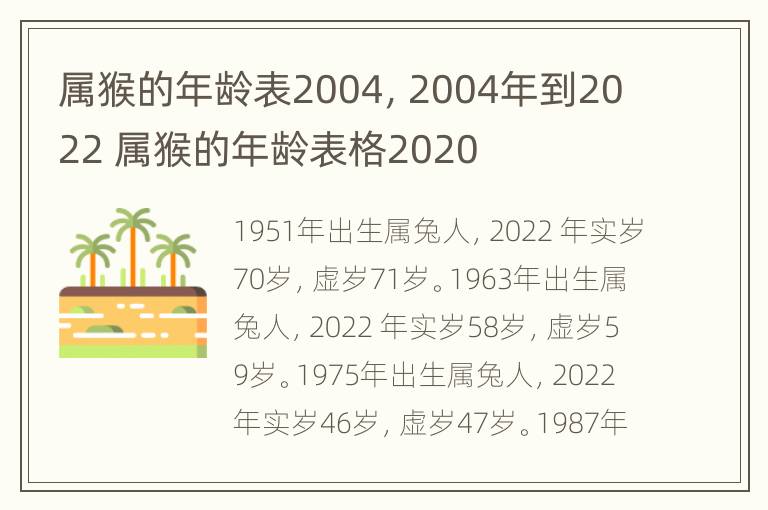 属猴的年龄表2004，2004年到2022 属猴的年龄表格2020