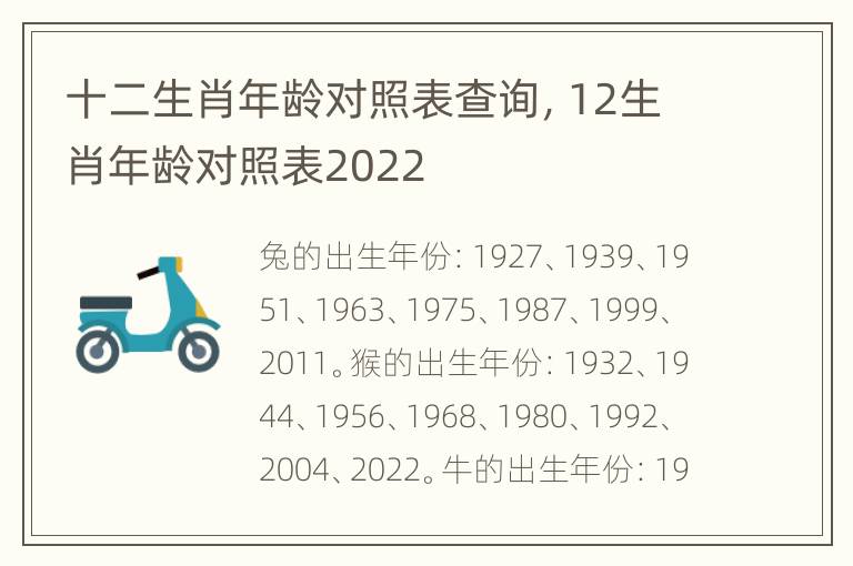 十二生肖年龄对照表查询，12生肖年龄对照表2022