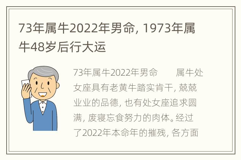 73年属牛2022年男命，1973年属牛48岁后行大运