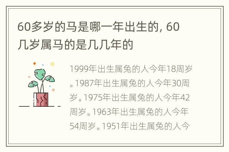 60多岁的马是哪一年出生的，60几岁属马的是几几年的