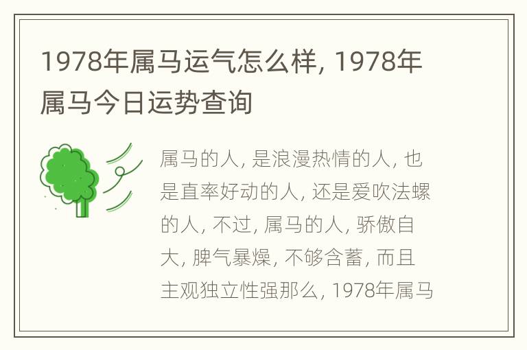 1978年属马运气怎么样，1978年属马今日运势查询