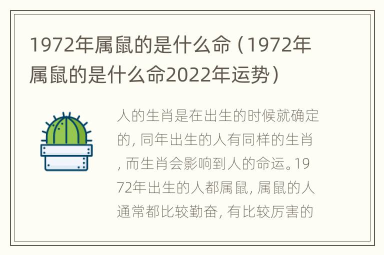 1972年属鼠的是什么命（1972年属鼠的是什么命2022年运势）