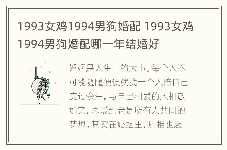 1993女鸡1994男狗婚配 1993女鸡1994男狗婚配哪一年结婚好