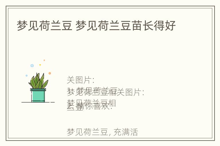 梦见荷兰豆 梦见荷兰豆苗长得好