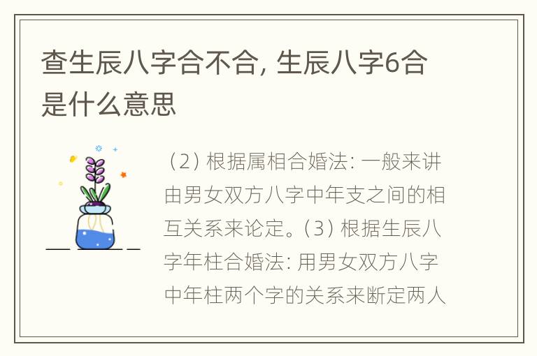 查生辰八字合不合，生辰八字6合是什么意思