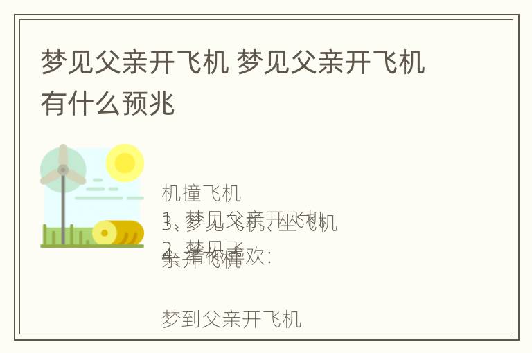 梦见父亲开飞机 梦见父亲开飞机有什么预兆