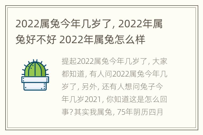 2022属兔今年几岁了，2022年属兔好不好 2022年属兔怎么样