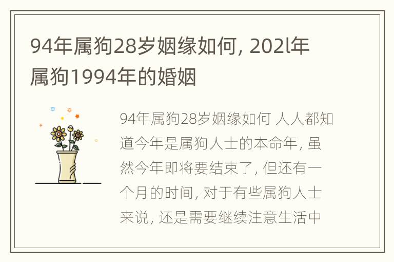 94年属狗28岁姻缘如何，202l年属狗1994年的婚姻