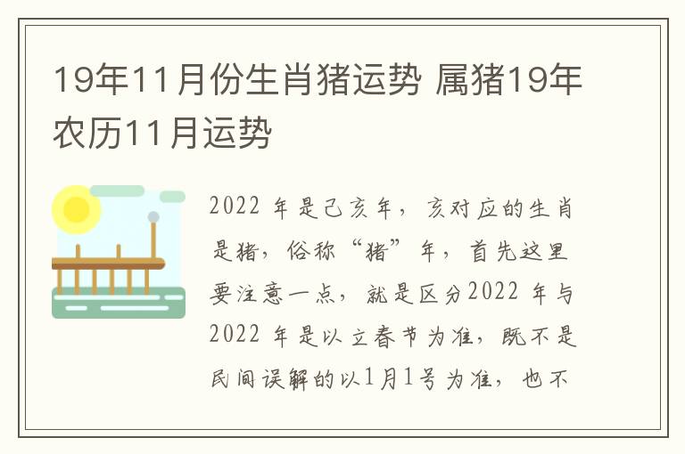 19年11月份生肖猪运势 属猪19年农历11月运势