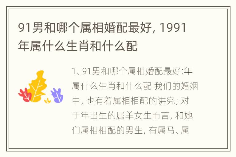 91男和哪个属相婚配最好，1991年属什么生肖和什么配