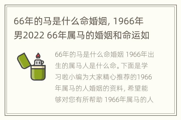 66年的马是什么命婚姻，1966年男2022 66年属马的婚姻和命运如何