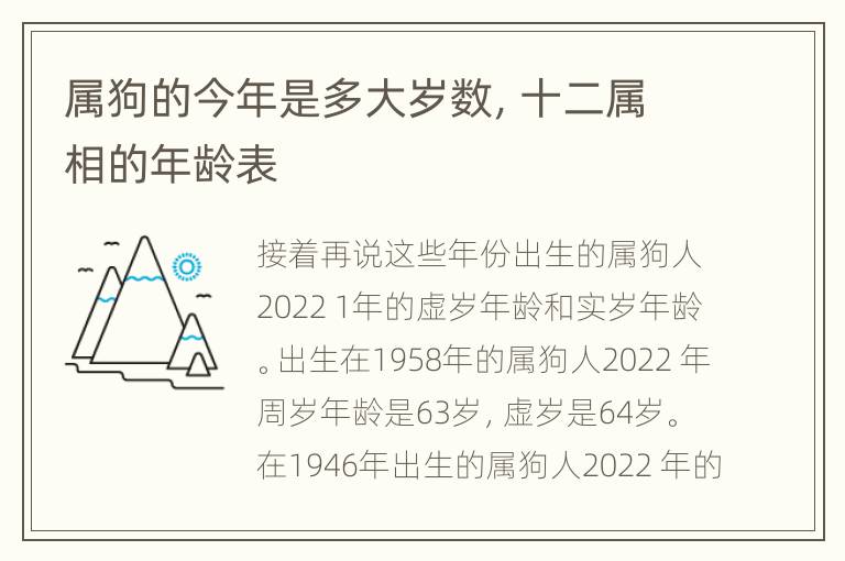 属狗的今年是多大岁数，十二属相的年龄表