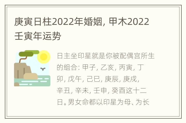 庚寅日柱2022年婚姻，甲木2022壬寅年运势