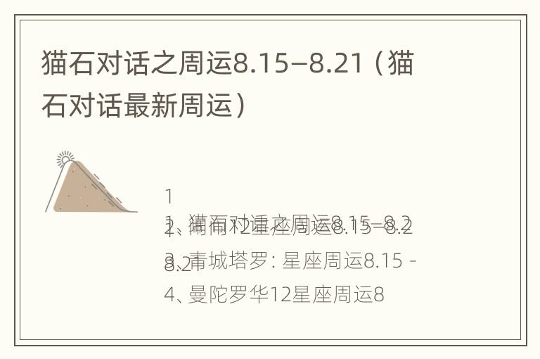 猫石对话之周运8.15—8.21（猫石对话最新周运）